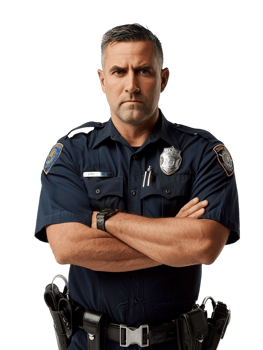 Policeman with crossed arms against transparent backdrop png