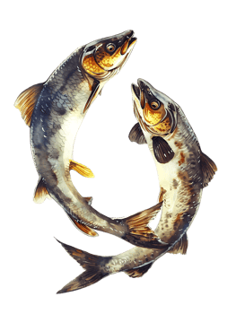 Two fish circling each other, isolated against a transparent background png