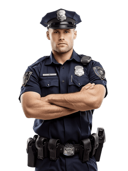 Policeman with crossed arms against transparent backdrop png