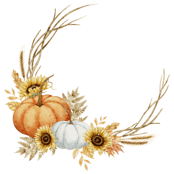 Autumn watercolor wreath with Pumpkins and Sunflowers. Drawing of fall frame with flowers, leaves and branches for harvest festival template. Circular border for Oktoberfest or Halloween cards. png