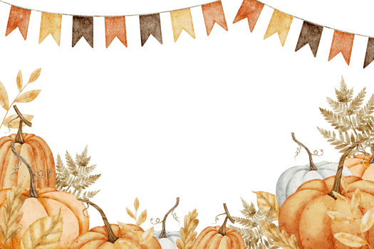 Pumpkin Banner watercolor illustration. Drawing of autumn frame with garlands and guards on isolated background for Harvest festival or Halloween greeting cards. Border with fall leaves with pennants. png