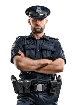 Policeman with crossed arms against transparent backdrop png
