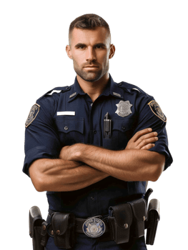 Policeman with crossed arms against transparent backdrop png