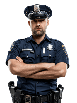 Policeman with crossed arms against transparent backdrop png