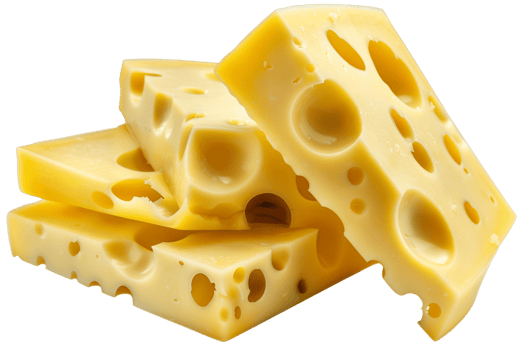 Swiss cheese slices, isolated against a transparent background png