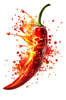 Red hot chili pepper with a splash of fire, isolated against a transparent background png