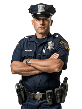Policeman with crossed arms against transparent backdrop png