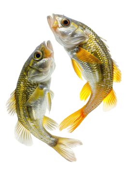 Two fish circling each other, isolated against a transparent background png