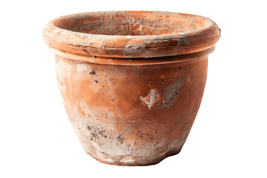 terracotta clay pot, standing alone on a transparent background png