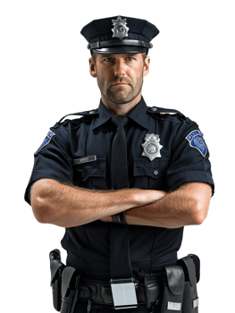 Policeman with crossed arms against transparent backdrop png