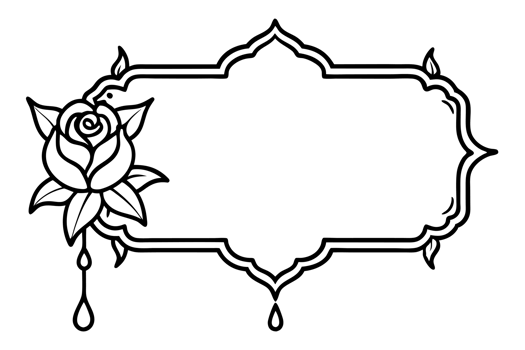 A decorative black border surrounds an empty space, with a detailed rose png
