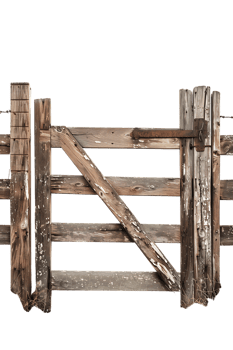 wooden farm or ranch gate set against a transparent background png