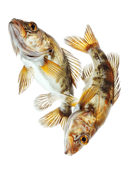 Two fish circling each other, isolated against a transparent background png