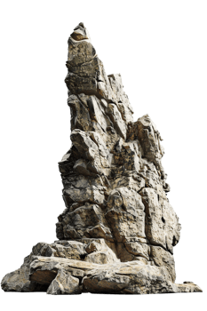 Spike rock formation, isolated against a transparent background png