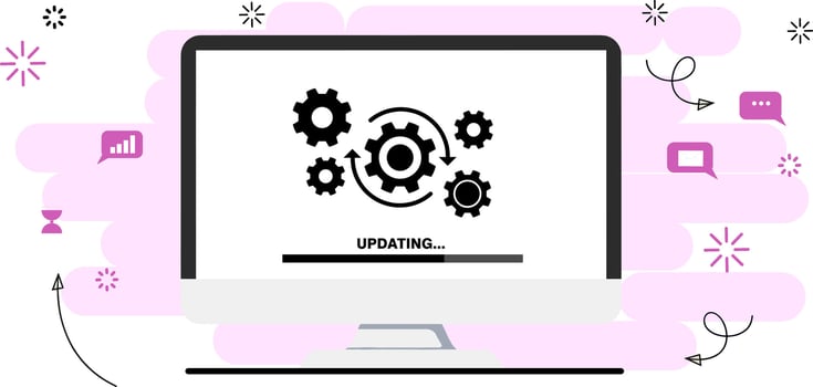 Loading process on a computer screen. System software update, data upgrade, or synchronization with a progress bar. vector
