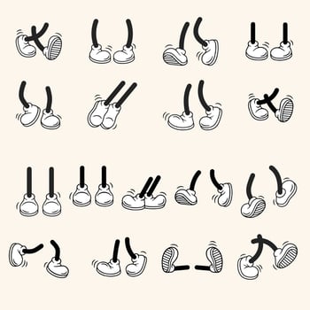 MobileCartoon shoes. Isolated footwear, step movements, 1920 to 1950s style lllustrations. vector