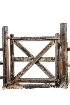wooden farm or ranch gate set against a transparent background png