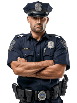Policeman with crossed arms against transparent backdrop png