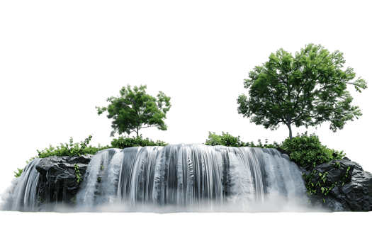 Waterfall on the horizon, isolated against a transparent background png