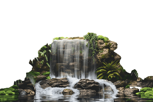 Waterfall on the horizon, isolated against a transparent background png