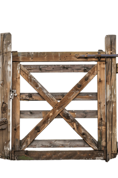 wooden farm or ranch gate set against a transparent background png