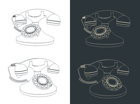 Retro rotary telephone illustrations vector
