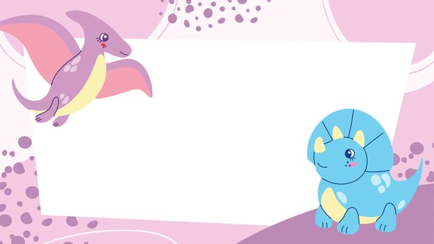 Colorful background with hand drawn dinosaurs. illustration for kids with copy space vector