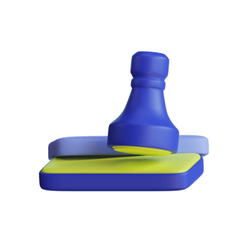 3D illustration of a blue and yellow rubber stamp isolated on a transparent background. png