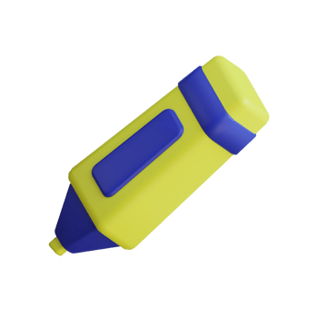 3D illustration of a yellow and blue highlighter isolated on a transparent background. png