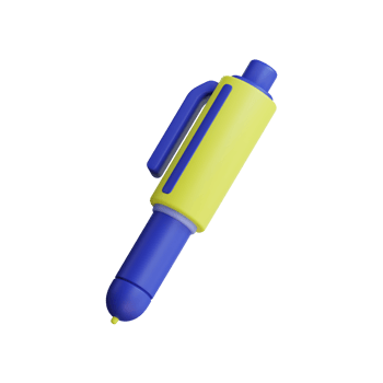 Blue and yellow pen. Writing, drawing, and creativity concept. png