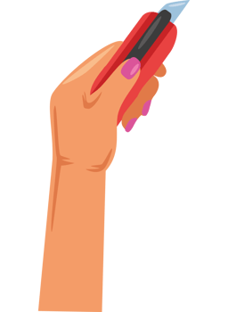 left hand holds cutter png