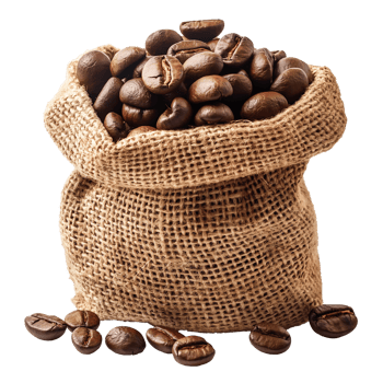 roasted coffee bean in burlap sack isolated on transparent background png