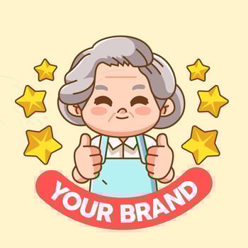 Cute grandma chef cook chibi kawaii character mascot design restaurant cafe shop logo outline style vector