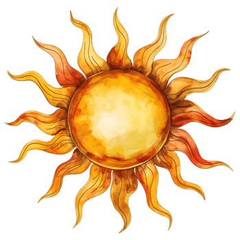 sun icon in watercolour style isolated on transparent background png