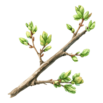 Watercolor painted of branch with buds isolated on transparent background png