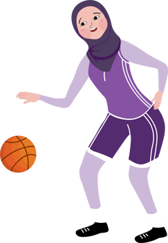 Sporty Muslim Girl in Headscarf Enjoying Basketball Game png