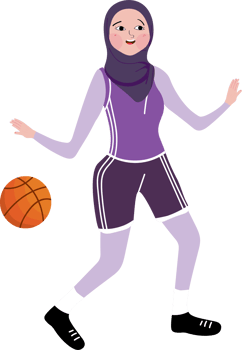Confident Hijab-Wearing Teen Girl Playing Basketball png