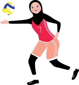 Female Volleyball Athlete in Hijab Serving the Ball Outdoors png