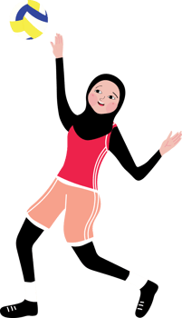 Energetic Hijabi Girl Practicing Volleyball on Sunny Court png