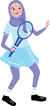 Confident Hijabi Girl Practicing Tennis with Energy png