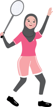 Sporty Girl Performing Badminton Swing in Competitive Match png