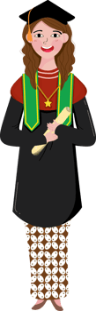 Graduation Girl Wearing Traditional Batik Skirt and Academic Gown png
