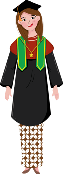 Female Graduate in Cap, Gown, and Cultural Batik Attire png