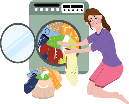 Housewife Doing Laundry with Washing Machine at Home png