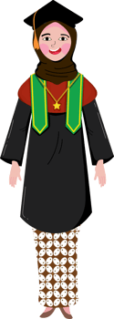Smiling Female Graduate in Traditional Batik and Gown png