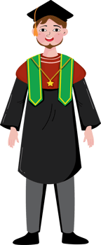 Full Length Illustration of Man in Graduation Robe and Cap png