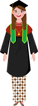 Female Graduate in Traditional Batik Skirt and Graduation Cap png
