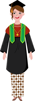 Young Woman in Graduation Robe with Ethnic Batik Style png