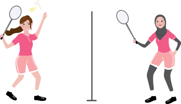 Two Women Playing Badminton in a Competitive Match png