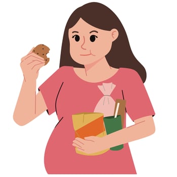 high appetite pregnant woman snacking illustration vector